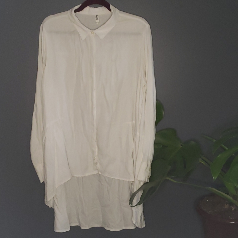 Long white button up shirt